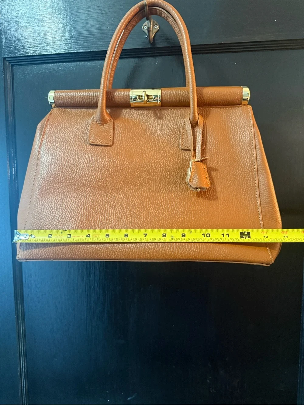 Italian Leather Classic Structured Women's Top-Handle Bag in Tan